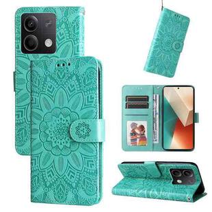 For Xiaomi Redmi Note13 5G Global Embossed Sunflower Leather Phone Case(Green)