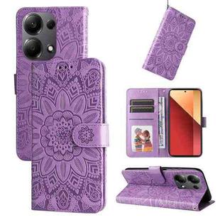 For Xiaomi Redmi Note13 Pro 4G Global/Poco M6 Pro 4G Embossed Sunflower Leather Phone Case(Purple)