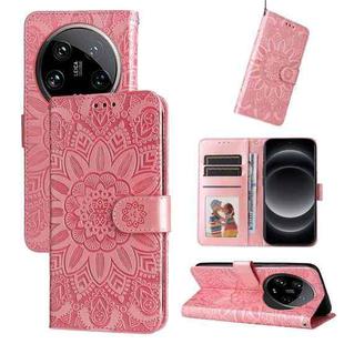 For Xiaomi 14 Ultra Embossed Sunflower Leather Phone Case(Rose Gold)