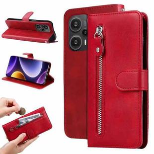 For Xiaomi Redmi Poco F5 Calf Texture Zipper Leather Phone Case(Red)