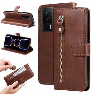 For Xiaomi Redmi K60 / K60 Pro Calf Texture Zipper Leather Phone Case(Brown)