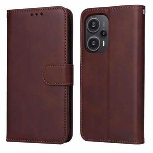 For Xiaomi Redmi Poco F5 Classic Calf Texture Flip Leather Phone Case(Brown)
