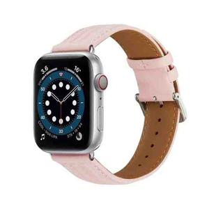 Embossed Line Genuine Leather Watch Band For Apple Watch SE 40mm(Pink)