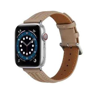 Embossed Line Genuine Leather Watch Band For Apple Watch SE 44mm(Milky Brown)