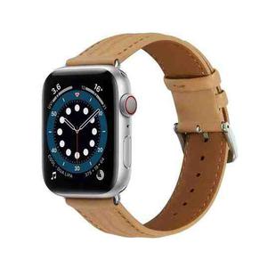 Embossed Line Genuine Leather Watch Band For Apple Watch 3 38mm(Khaki)