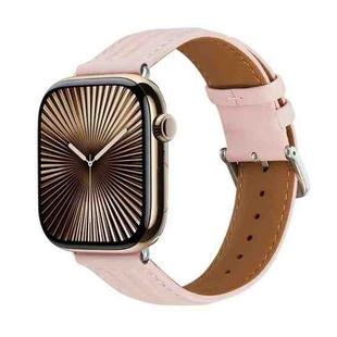 Embossed Line Genuine Leather Watch Band For Apple Watch Series 10 42mm(Pink)