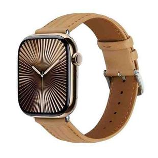 Embossed Line Genuine Leather Watch Band For Apple Watch Series 10 42mm(Khaki)