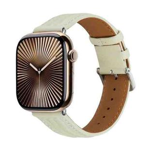 Embossed Line Genuine Leather Watch Band For Apple Watch Series 10 42mm(Milky White)