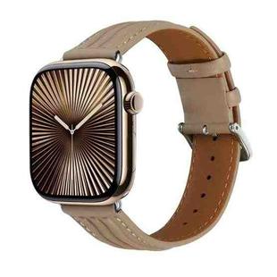 Embossed Line Genuine Leather Watch Band For Apple Watch Series 10 42mm(Milky Brown)