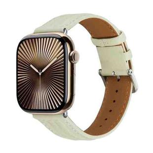 Embossed Line Genuine Leather Watch Band For Apple Watch Series 10 46mm(Milky White)