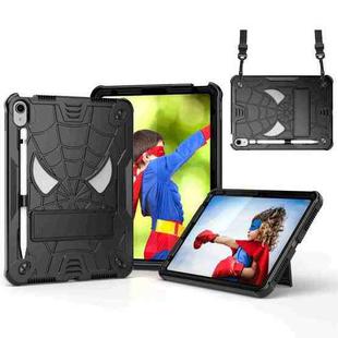 For iPad 10th Gen 10.9 2022 Spider Texture Silicone Hybrid PC Tablet Case with Shoulder Strap(Black)