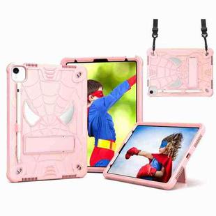For iPad Pro 11 2021 / Air 5 10.9 Spider Texture Silicone Hybrid PC Tablet Case with Shoulder Strap(Rose Gold)