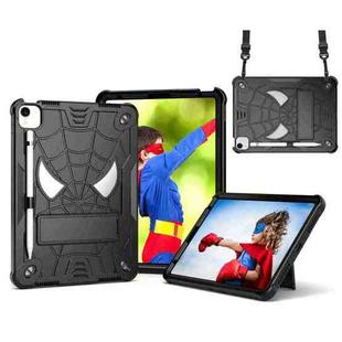 For iPad Pro 11 2021 / Air 5 10.9 Spider Texture Silicone Hybrid PC Tablet Case with Shoulder Strap(Black)