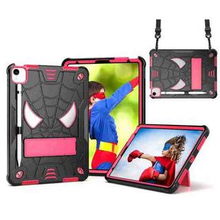 For iPad Pro 11 2021 / Air 5 10.9 Spider Texture Silicone Hybrid PC Tablet Case with Shoulder Strap(Black + Rose Red)