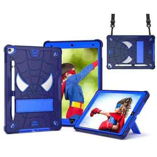 For iPad 10.2 2021 / 2020 / 2019 Spider Texture Silicone Hybrid PC Tablet Case with Shoulder Strap(Navy Blue + Blue)