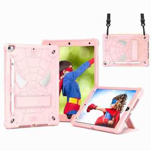 For iPad 10.2 2021 / 2020 / 2019 Spider Texture Silicone Hybrid PC Tablet Case with Shoulder Strap(Rose Gold)