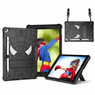 For iPad 10.2 2021 / 2020 / 2019 Spider Texture Silicone Hybrid PC Tablet Case with Shoulder Strap(Black)