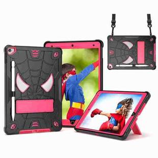 For iPad 10.2 2021 / 2020 / 2019 Spider Texture Silicone Hybrid PC Tablet Case with Shoulder Strap(Black + Rose Red)