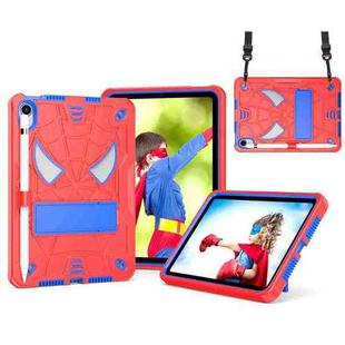 For iPad mini 6 Spider Texture Silicone Hybrid PC Tablet Case with Shoulder Strap(Red + Blue)