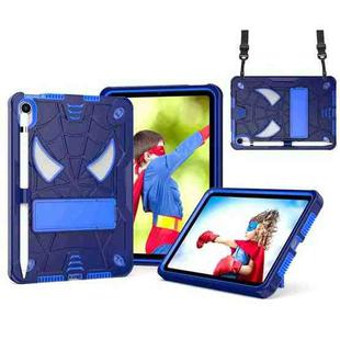 For iPad mini 6 Spider Texture Silicone Hybrid PC Tablet Case with Shoulder Strap(Navy Blue + Blue)