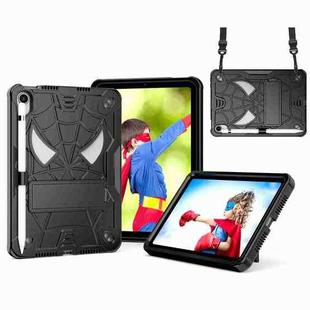 For iPad mini 6 Spider Texture Silicone Hybrid PC Tablet Case with Shoulder Strap(Black)