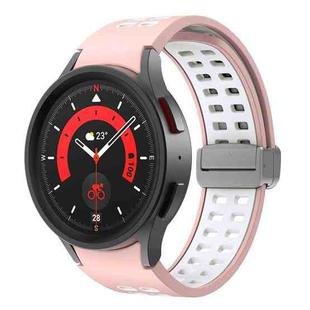 For Samsung Galaxy Watch5 Double-row Hole Folding Buckle Silicone Watch Band(Pink White)