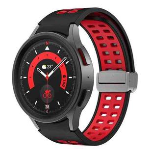 For Samsung Galaxy Watch5 Double-row Hole Folding Buckle Silicone Watch Band(Black Red)