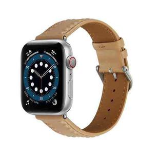 Embossed Love Genuine Leather Watch Band For Apple Watch SE 2022 44mm(Khaki)