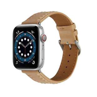 Embossed Love Genuine Leather Watch Band For Apple Watch 6 40mm(Khaki)