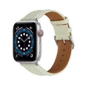 Embossed Love Genuine Leather Watch Band For Apple Watch 4 40mm(Milky White)