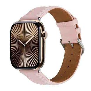 Embossed Love Genuine Leather Watch Band For Apple Watch Series 10 42mm(Pink)