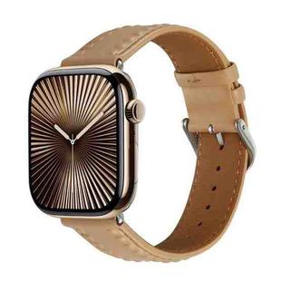 Embossed Love Genuine Leather Watch Band For Apple Watch Series 10 42mm(Khaki)