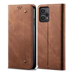 For Xiaomi Redmi Note 12 Turbo / Poco F5 Denim Texture Casual Style Flip Leather Phone Case(Brown)