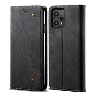For Xiaomi Redmi Note 12 Turbo / Poco F5 Denim Texture Casual Style Flip Leather Phone Case(Black)