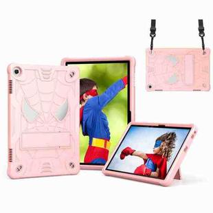 For Lenovo Tab M10 3rd Gen Spider Texture Silicone Hybrid PC Tablet Case with Shoulder Strap(Rose Gold)