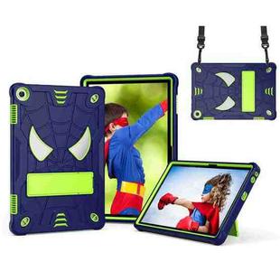 For Lenovo Tab M10 3rd Gen Spider Texture Silicone Hybrid PC Tablet Case with Shoulder Strap(Navy Blue + Yellow Green)