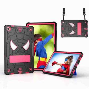 For Lenovo Tab M10 Plus 10.6 3rd Gen 2022 Spider Texture Silicone Hybrid PC Tablet Case with Shoulder Strap(Black + Rose Red)