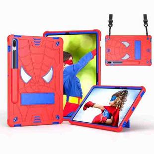 For Samsung Galaxy Tab S7 FE / S7+ / S8+ Spider Texture Silicone Hybrid PC Tablet Case with Shoulder Strap(Red + Blue)