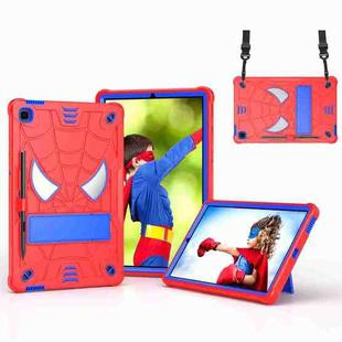 For Samsung Galaxy Tab S6 Lite P610 Spider Texture Silicone Hybrid PC Tablet Case with Shoulder Strap(Red + Blue)