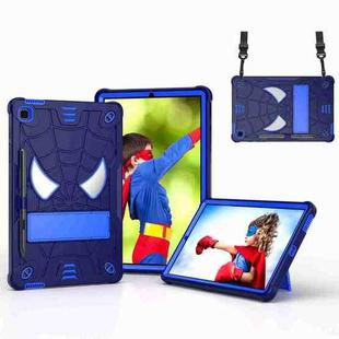 For Samsung Galaxy Tab S6 Lite P610 Spider Texture Silicone Hybrid PC Tablet Case with Shoulder Strap(Navy Blue + Blue)