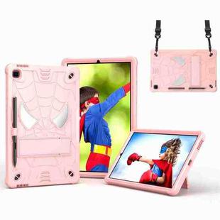 For Samsung Galaxy Tab S6 Lite P610 Spider Texture Silicone Hybrid PC Tablet Case with Shoulder Strap(Rose Gold)