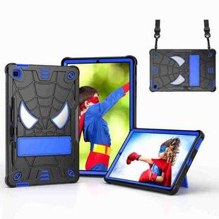 For Samsung Galaxy Tab S6 Lite P610 Spider Texture Silicone Hybrid PC Tablet Case with Shoulder Strap(Black + Blue)