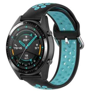 22mm Universal Sports Two Colors Silicone Replacement Strap Watchband(Black Teal)