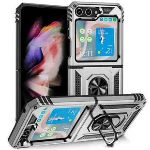 For Samsung Galaxy Z Flip5 Shockproof TPU + PC Phone Case with Holder(Silver)