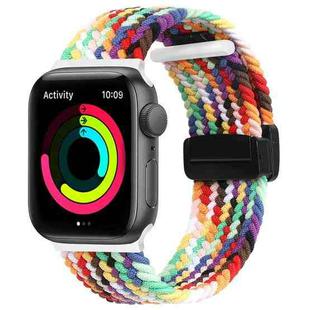 Magnetic Fold Clasp Woven Watch Band For Apple Watch 8 45mm(Rainbow Color)