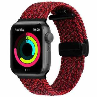 Magnetic Fold Clasp Woven Watch Band For Apple Watch SE 40mm(Black Sand Red)