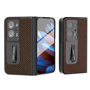 For OPPO Find N2 Carbon Fiber Texture Integrated Protective Phone Case with Holder(Brown)