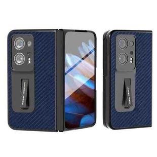 For OPPO Find N2 Carbon Fiber Texture Integrated Protective Phone Case with Holder(Dark Blue)