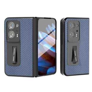 For OPPO Find N2 Carbon Fiber Texture Integrated Protective Phone Case with Holder(Light Blue)