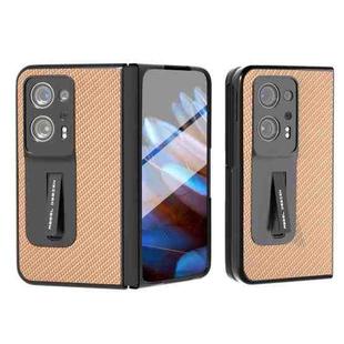 For OPPO Find N2 Carbon Fiber Texture Integrated Protective Phone Case with Holder(Gold)